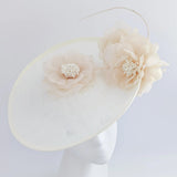 Cream large flower saucer disc fascinator hat - House of Hats