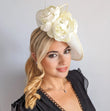 Cream large flower saucer disc fascinator hat - House of Hats