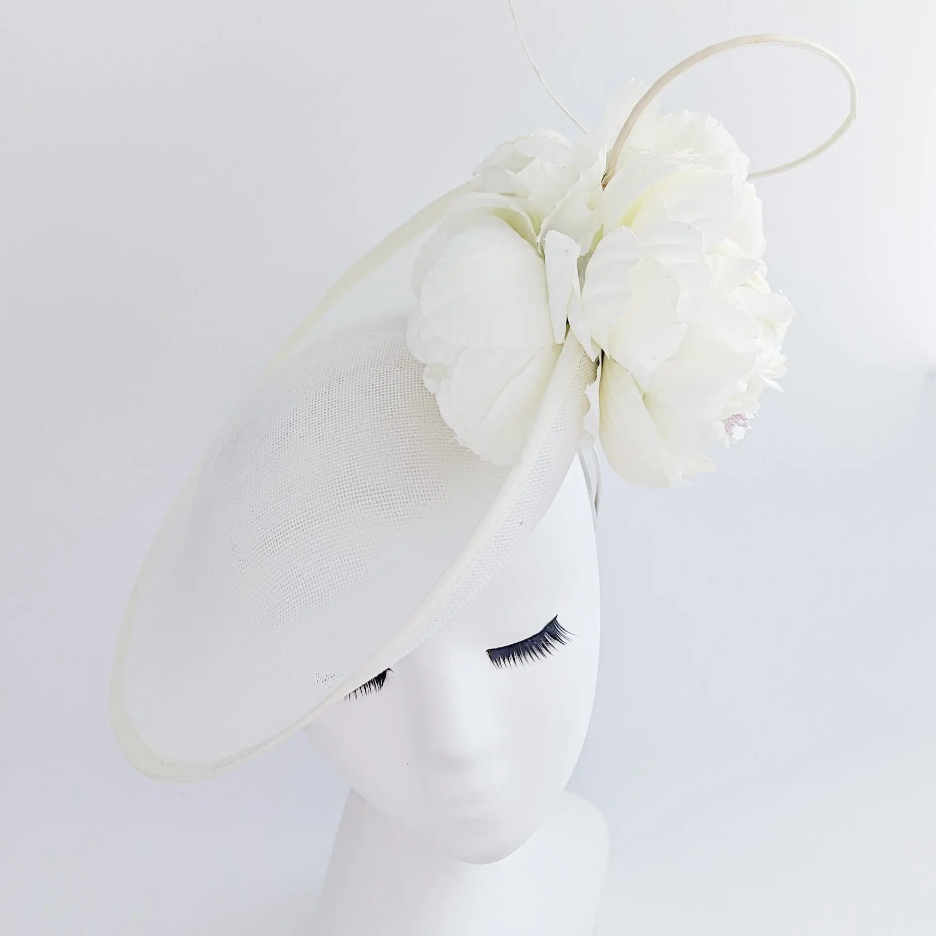 Cream large flower saucer disc fascinator hat - House of Hats