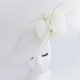 Cream large flower saucer disc fascinator hat - House of Hats