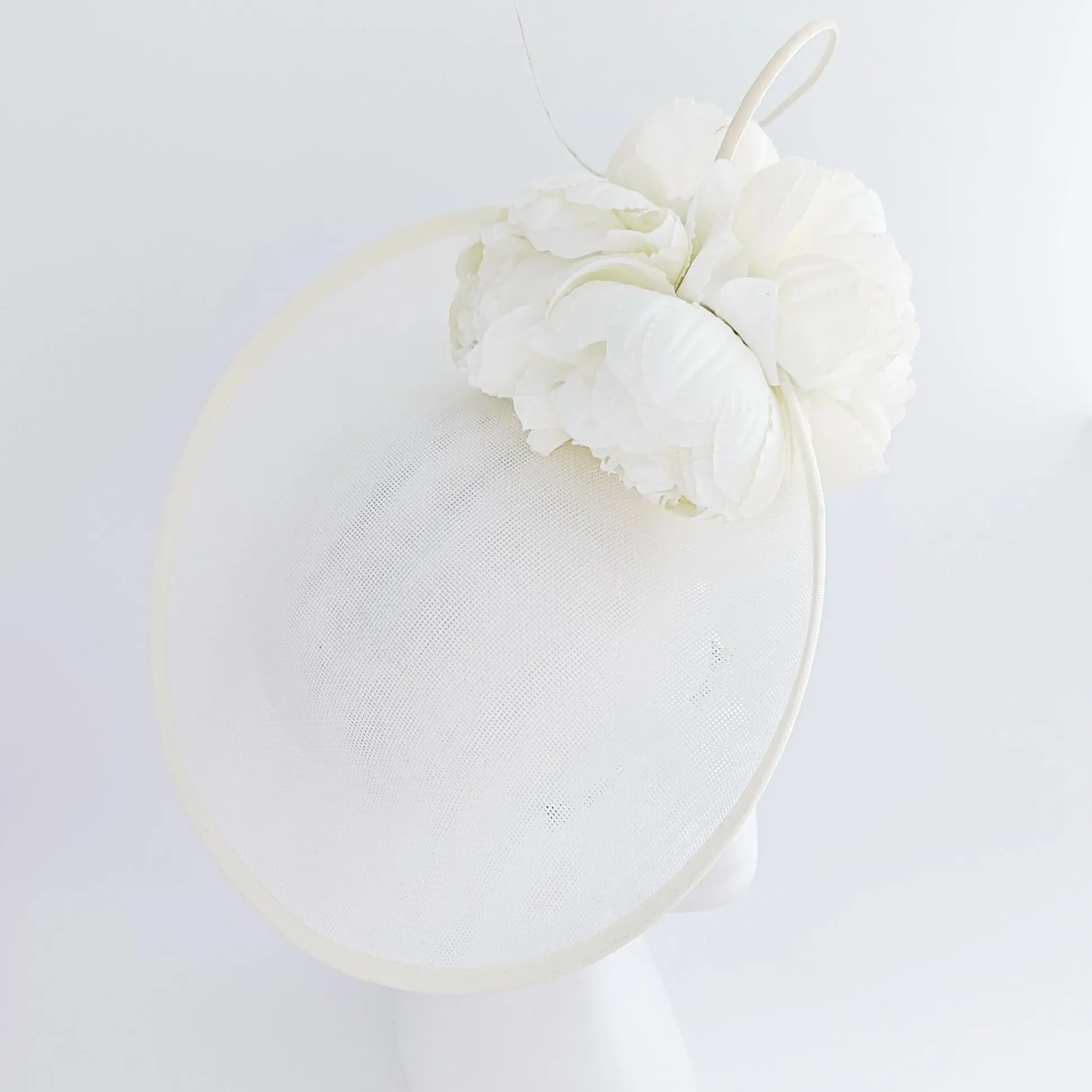 Cream large flower saucer disc fascinator hat - House of Hats