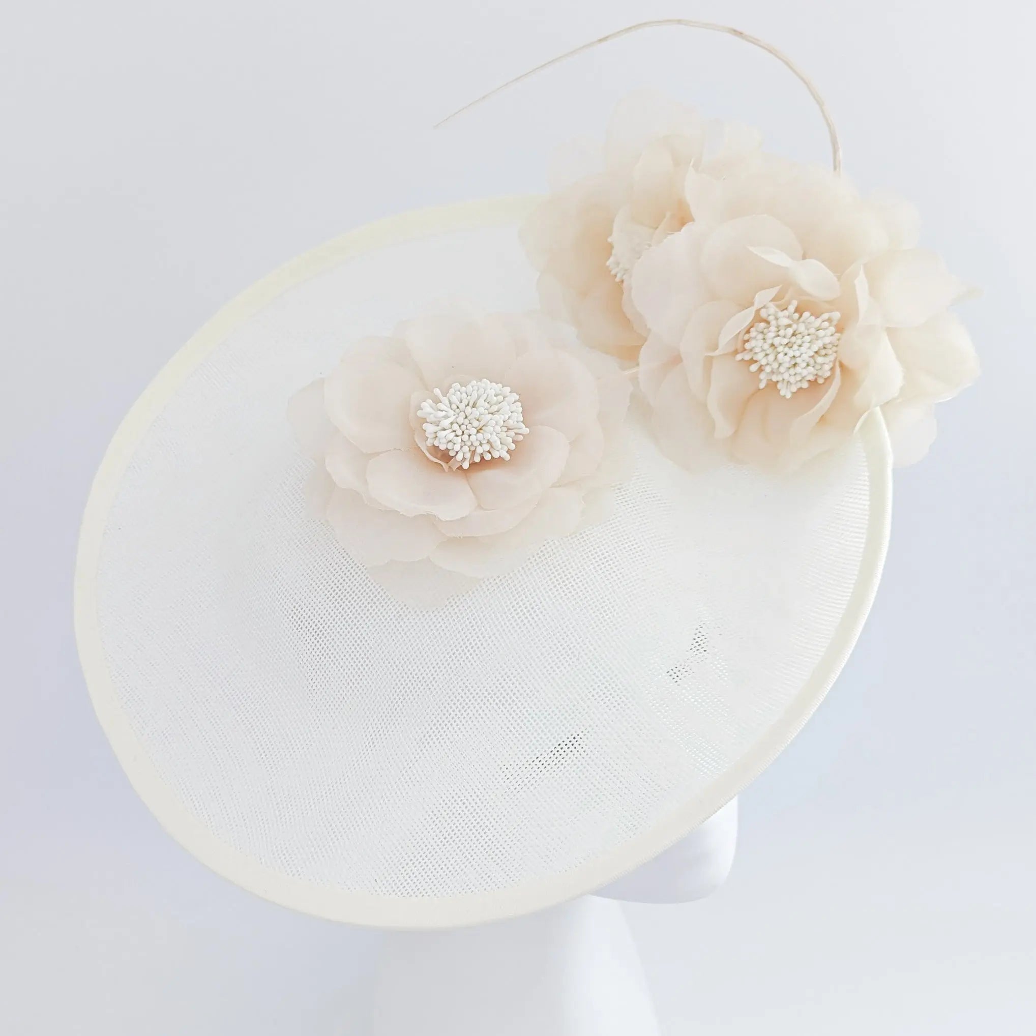 Cream large flower saucer disc fascinator hat - House of Hats