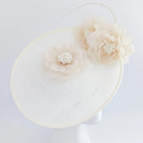 Cream large flower saucer disc fascinator hat - House of Hats