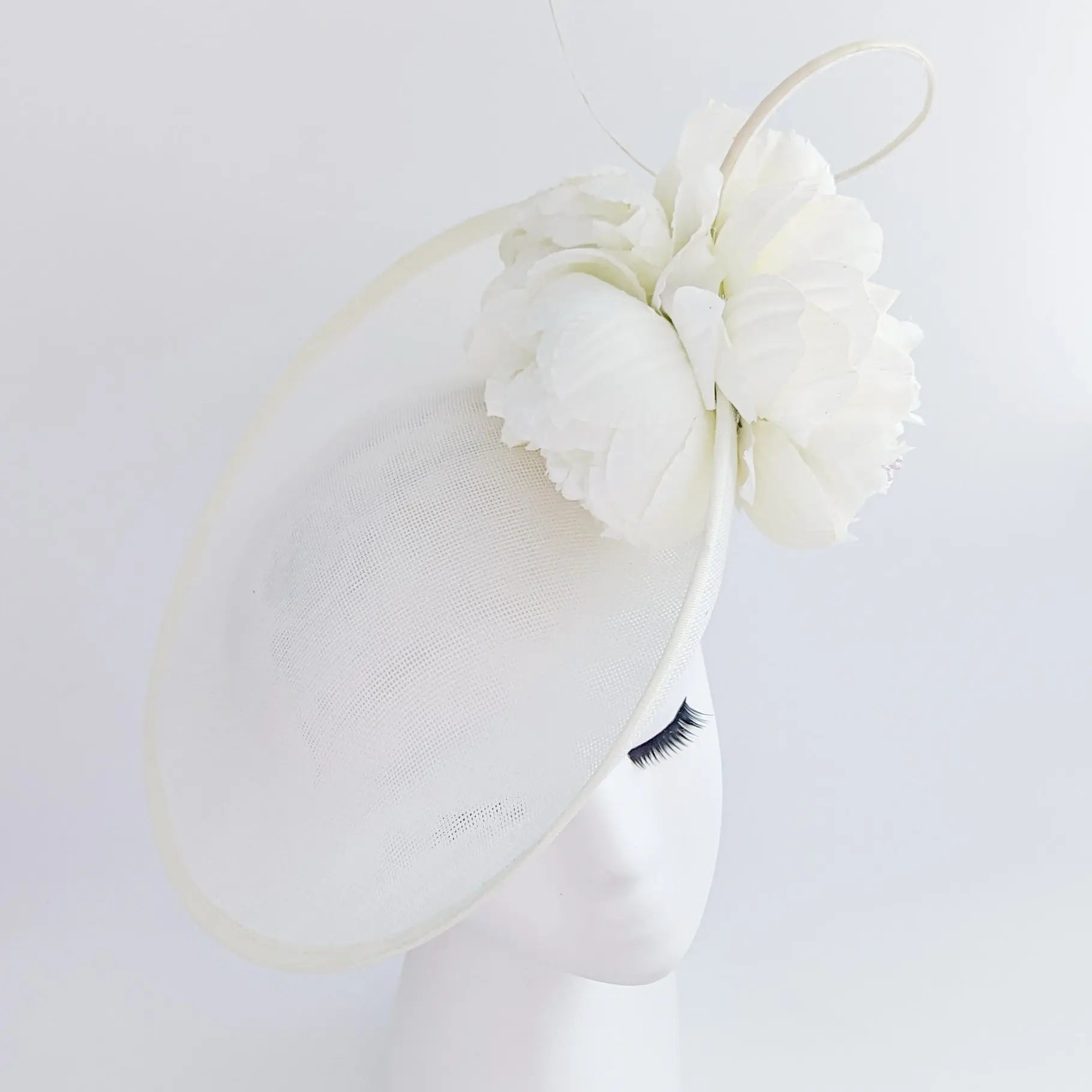 Cream large flower saucer disc fascinator hat - House of Hats