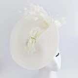 Cream large woven straw flower feather fascinator hat - House of Hats