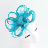 Dark aqua blue crystal feather fascinator hat - House of Hats