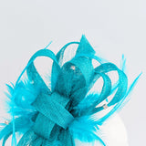 Dark aqua blue crystal feather fascinator hat - House of Hats
