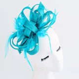 Dark aqua blue crystal feather fascinator hat - House of Hats