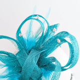 Dark aqua blue crystal feather fascinator hat - House of Hats