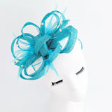 Dark aqua blue crystal feather fascinator hat - House of Hats