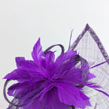 Dark aubergine cadbury purple feather large teardrop fascinator hat - House of Hats