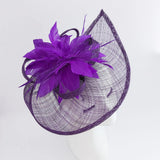 Dark aubergine cadbury purple feather large teardrop fascinator hat - House of Hats