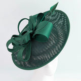 Dark emerald green feather large saucer disc fascinator hat - House of Hats