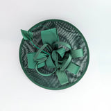 Dark emerald green feather large saucer disc fascinator hat - House of Hats