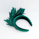 Dark emerald green feather padded velvet headband fascinator - House of Hats