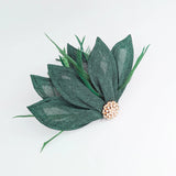 Dark emerald green feather petal fan fascinator hat - House of Hats