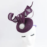 Dark plum purple pearl fascinator hat - House of Hats