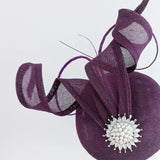 Dark plum purple pearl fascinator hat - House of Hats