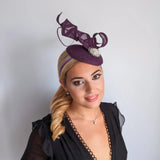 Dark plum purple pearl fascinator hat - House of Hats