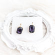 Deep amethyst purple crystal gold emerald cut drop earrings - House of Hats