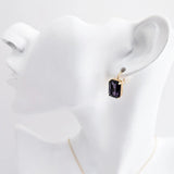 Deep amethyst purple crystal gold emerald cut drop earrings - House of Hats