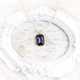Deep amethyst purple crystal gold emerald cut necklace - House of Hats