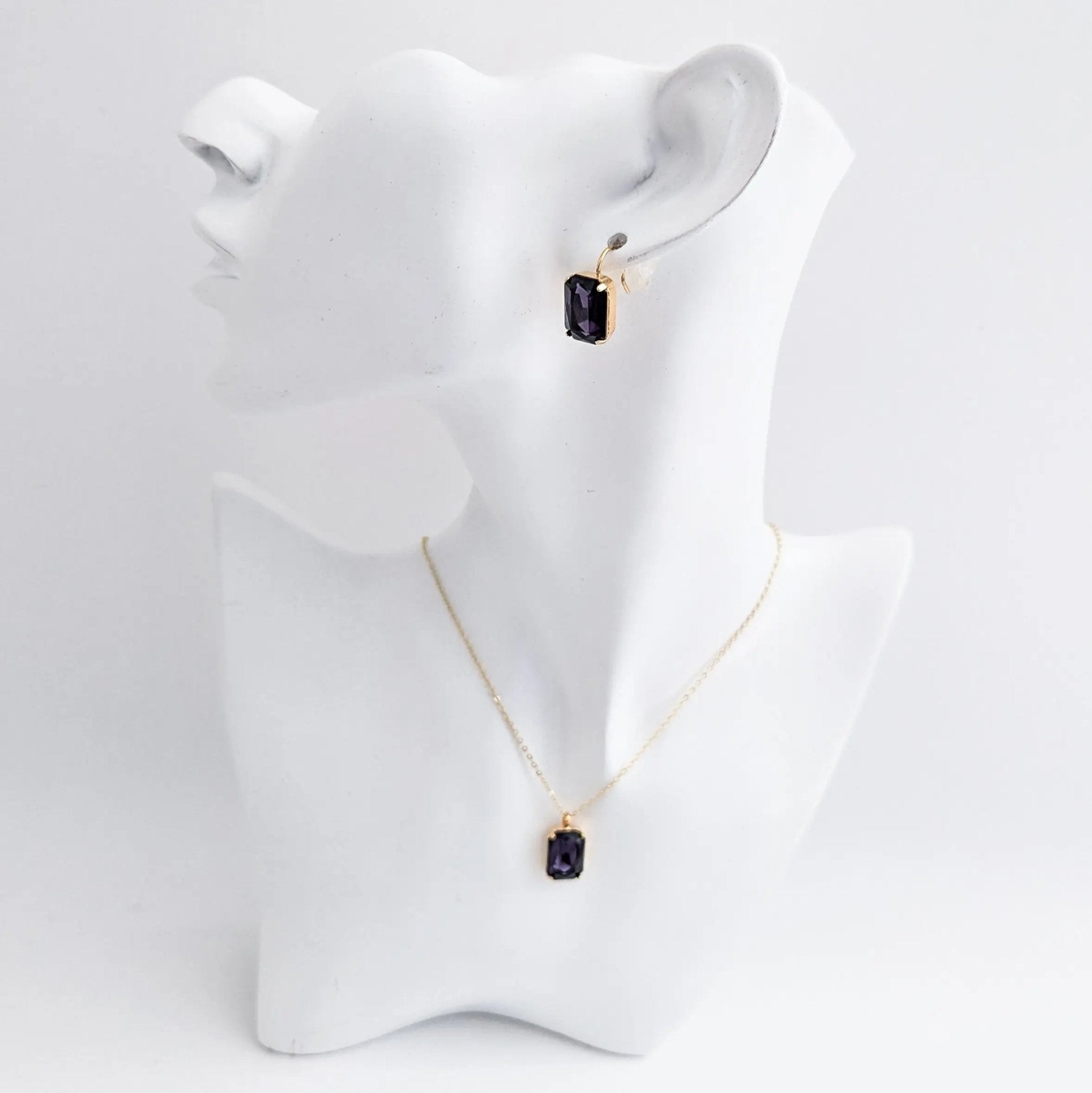 Deep amethyst purple crystal gold emerald cut necklace - House of Hats