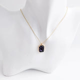 Deep amethyst purple crystal gold emerald cut necklace - House of Hats