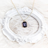 Deep amethyst purple crystal gold emerald cut necklace - House of Hats