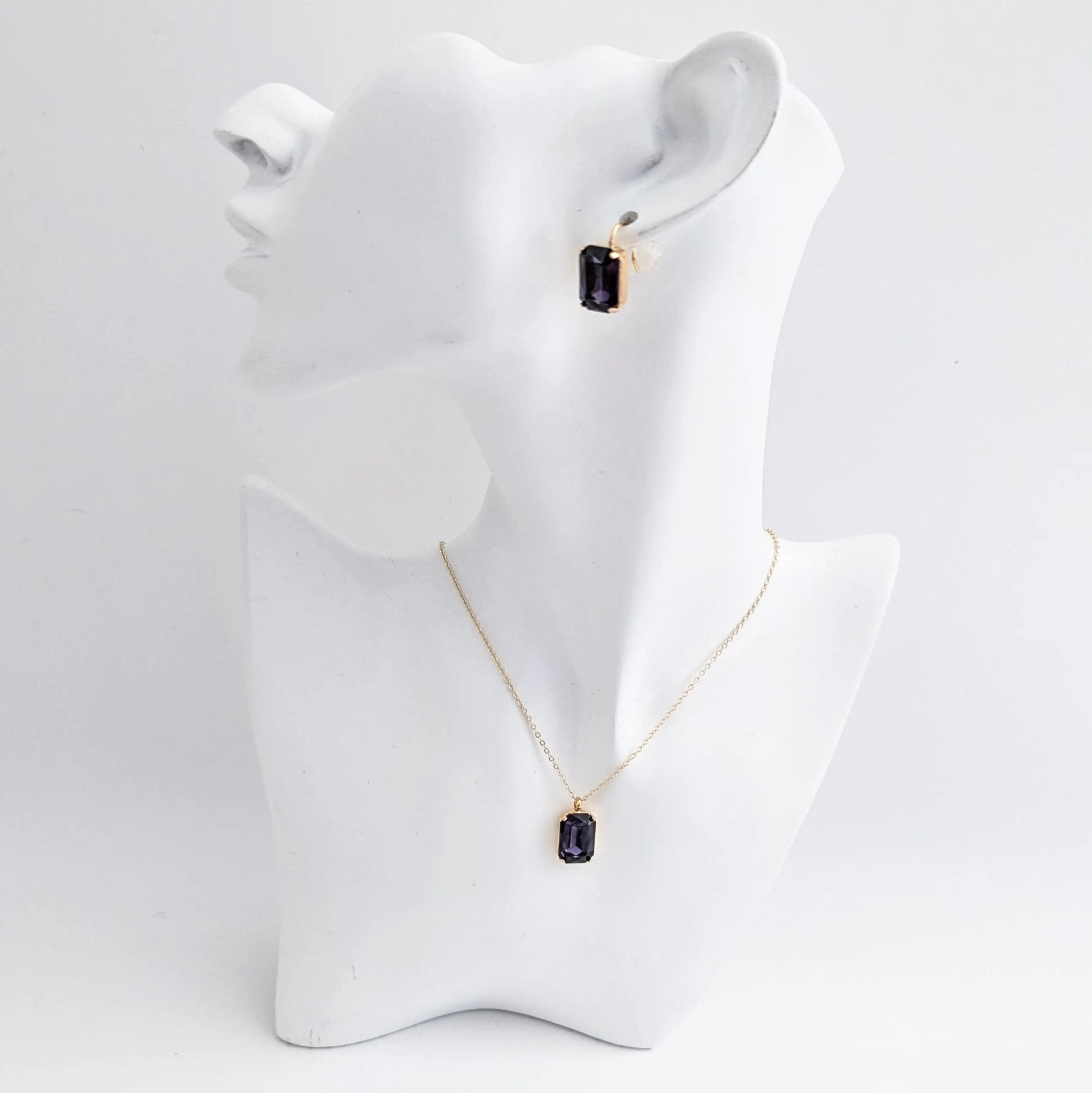 Deep amethyst purple crystal gold emerald cut necklace - House of Hats