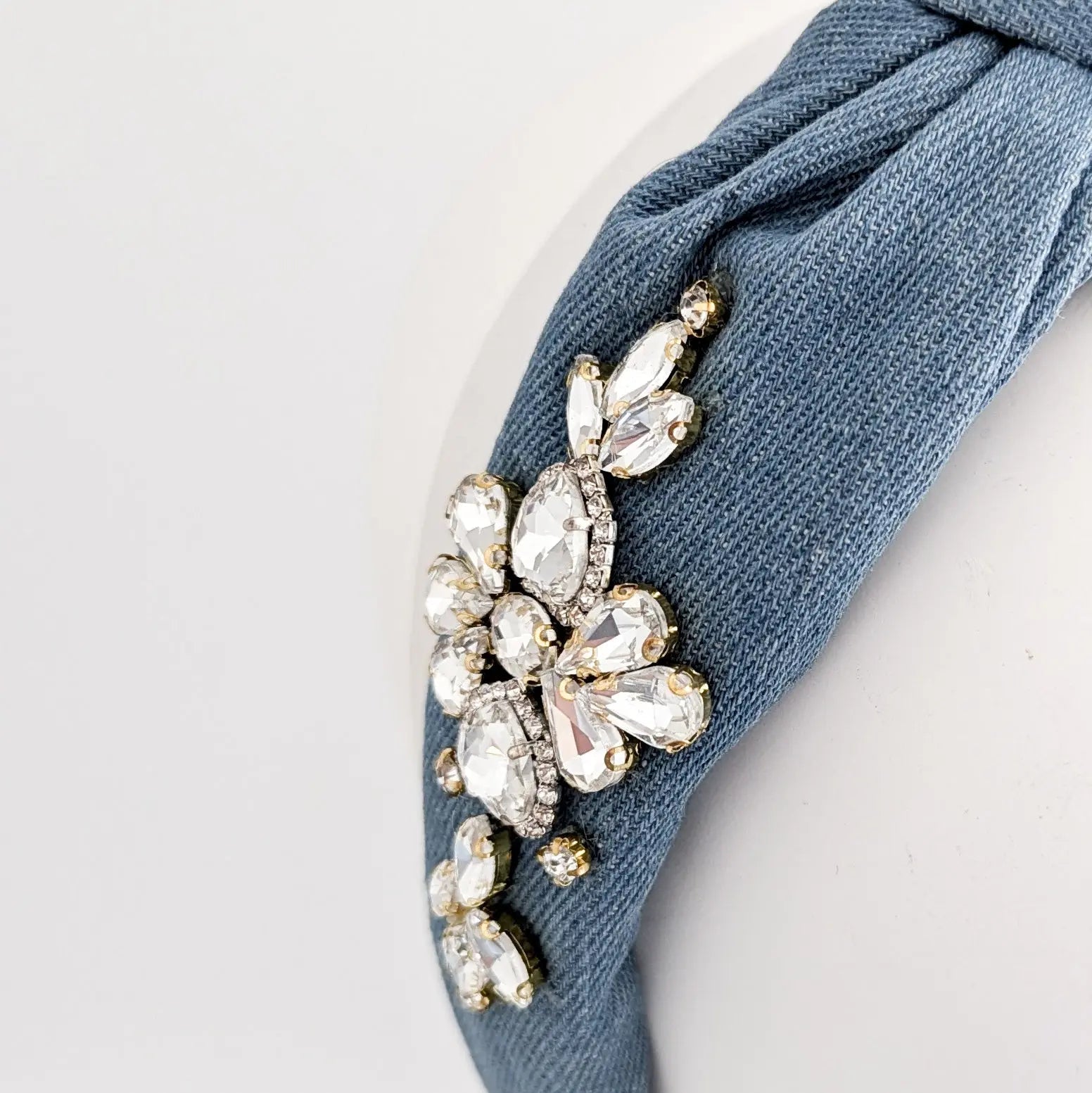 Denim crystal knot headband fascinator - House of Hats