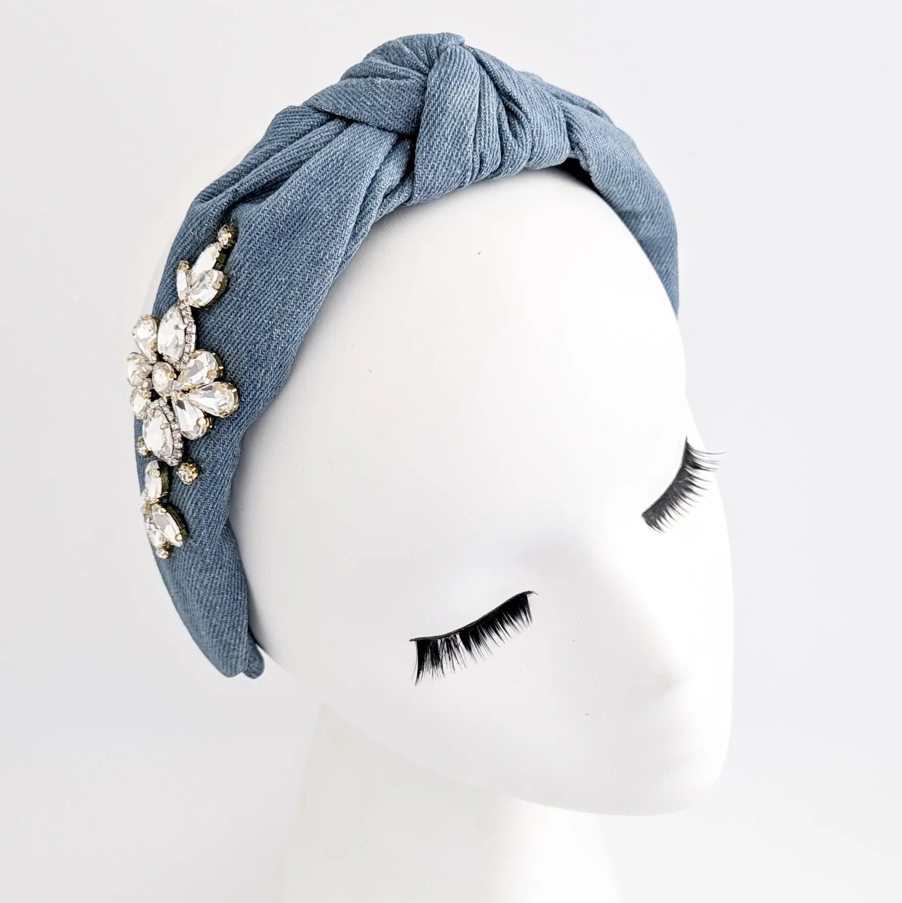 Denim crystal knot headband fascinator - House of Hats