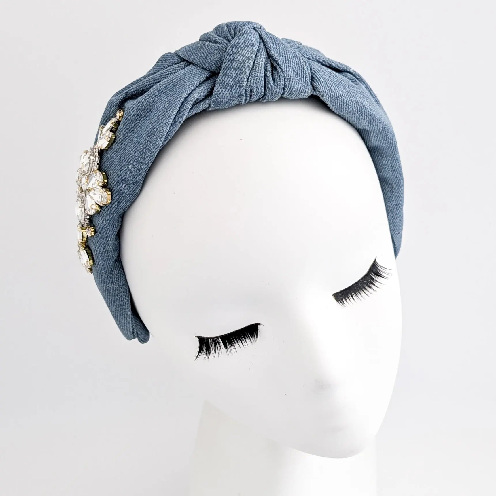Denim crystal knot headband fascinator - House of Hats