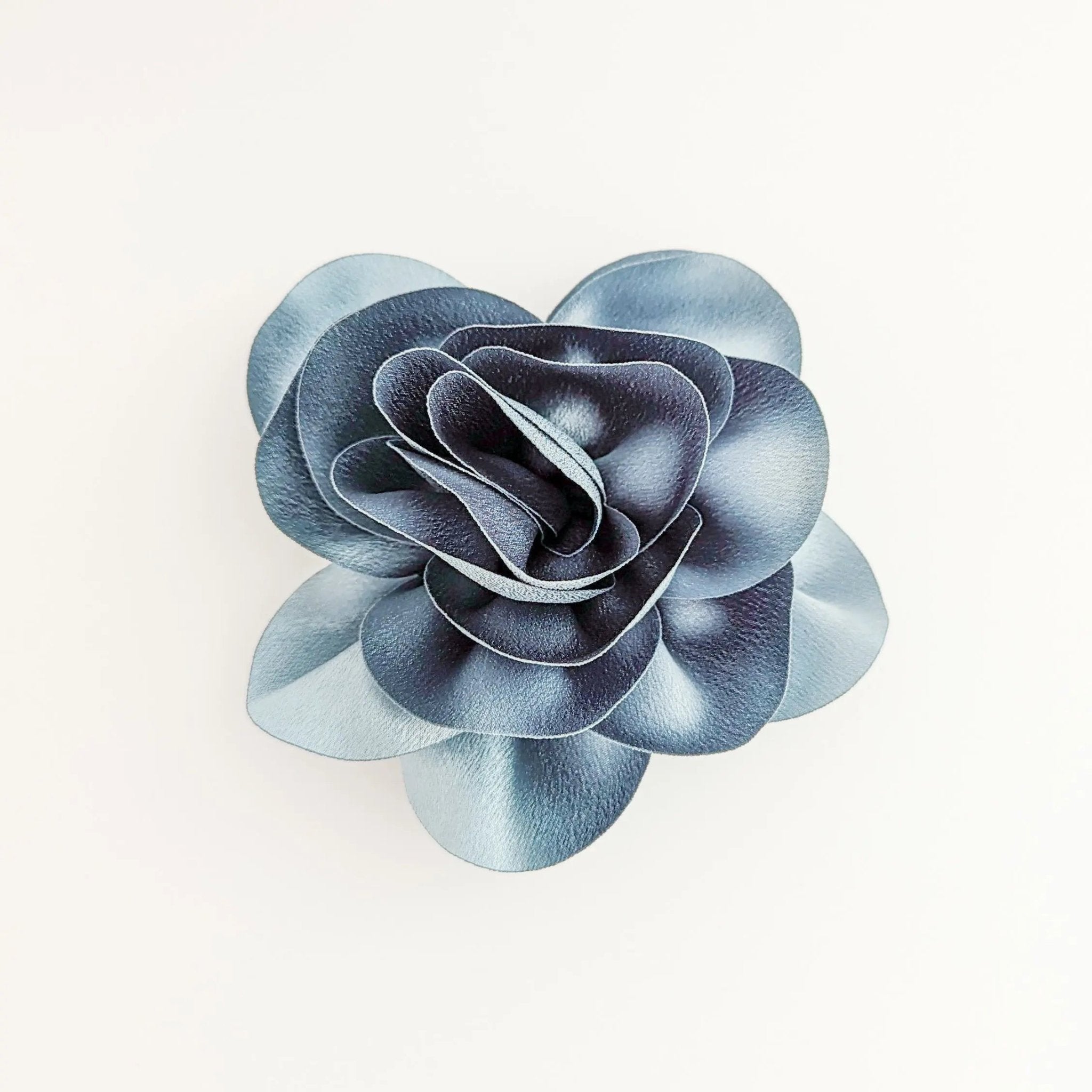 Dusty blue satin rose fascinator hat - House of Hats
