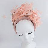 Dusty blush pink feather padded velvet headband fascinator - House of Hats