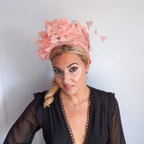 Dusty blush pink feather padded velvet headband fascinator - House of Hats
