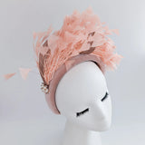 Dusty blush pink feather padded velvet headband fascinator - House of Hats