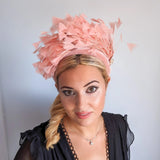 Dusty blush pink feather padded velvet headband fascinator - House of Hats