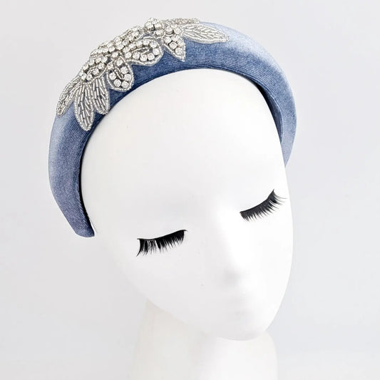 Dusty purple crystal padded velvet headband fascinator - House of Hats