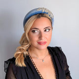 Dusty purple crystal padded velvet headband fascinator - House of Hats