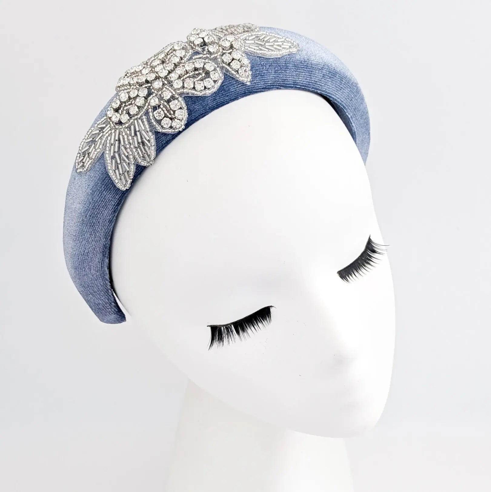 Dusty purple crystal padded velvet headband fascinator - House of Hats