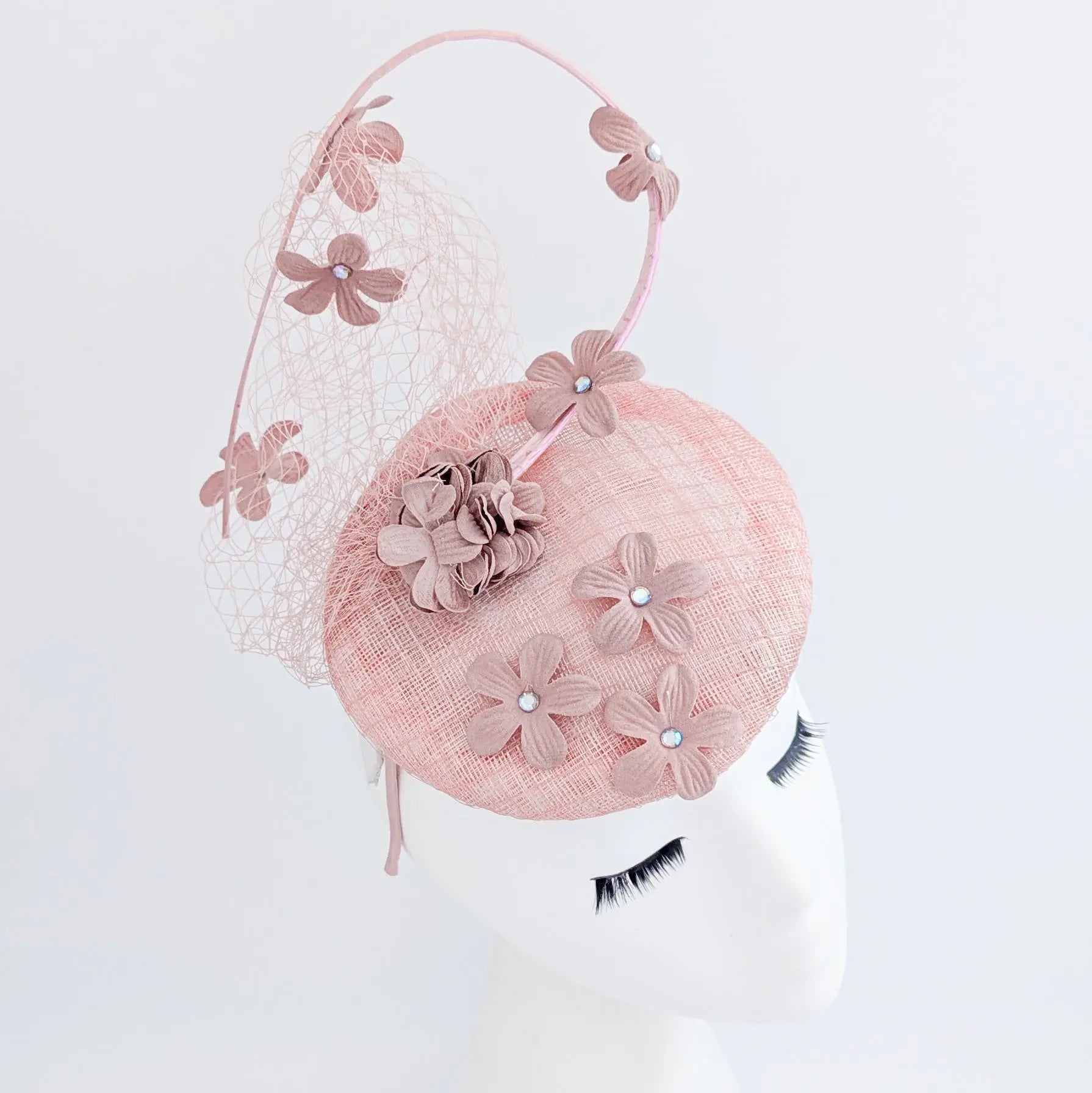 Dusty rose pink flower fascinator hat - House of Hats
