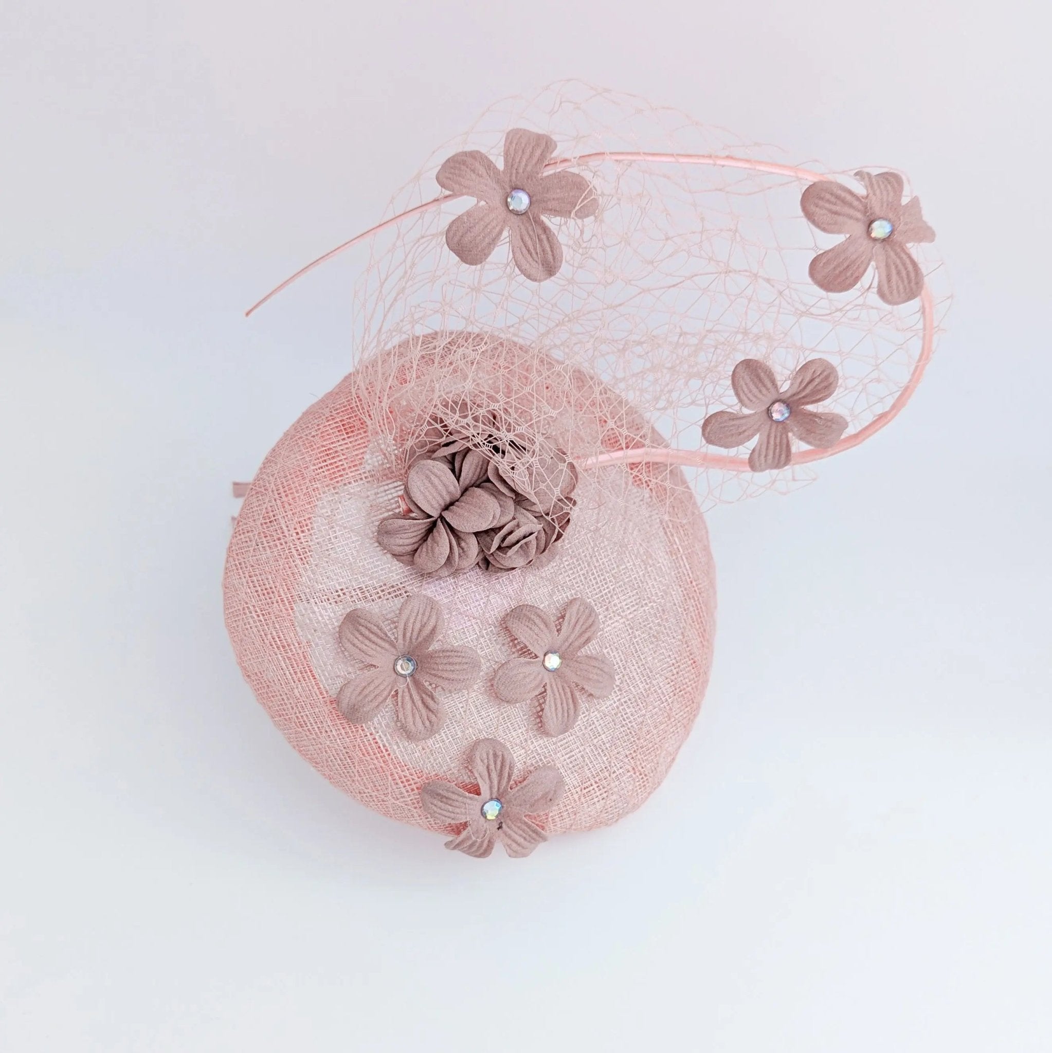 Dusty rose pink flower fascinator hat - House of Hats