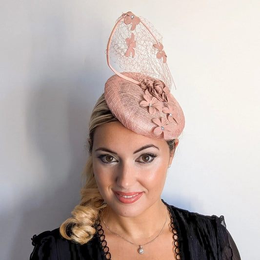 Dusty rose pink flower fascinator hat - House of Hats