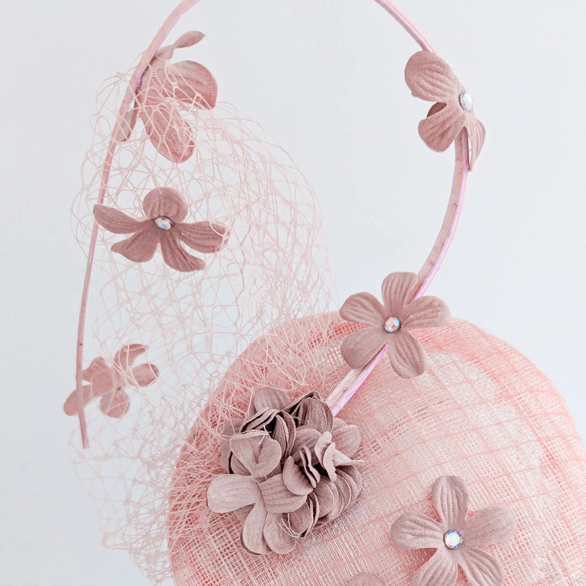 Dusty rose pink flower fascinator hat - House of Hats
