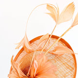 Dusty terracotta orange feather disc fascinator hat - House of Hats