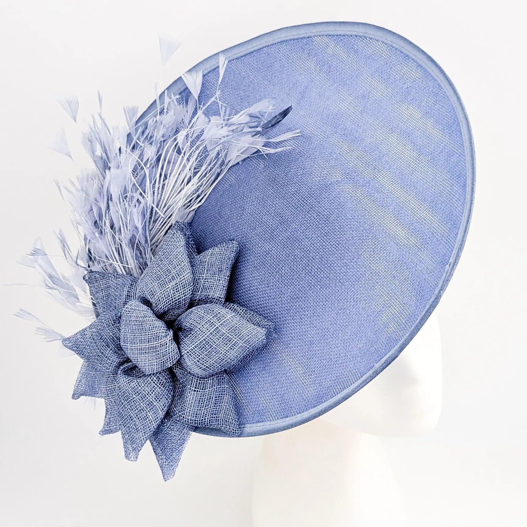 Dusty violet purple large feather disc fascinator hat - House of Hats