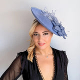 Dusty violet purple large feather disc fascinator hat - House of Hats