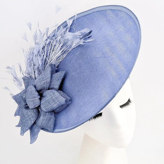 Dusty violet purple large feather disc fascinator hat - House of Hats