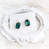 Emerald green crystal gold emerald cut drop earrings - House of Hats
